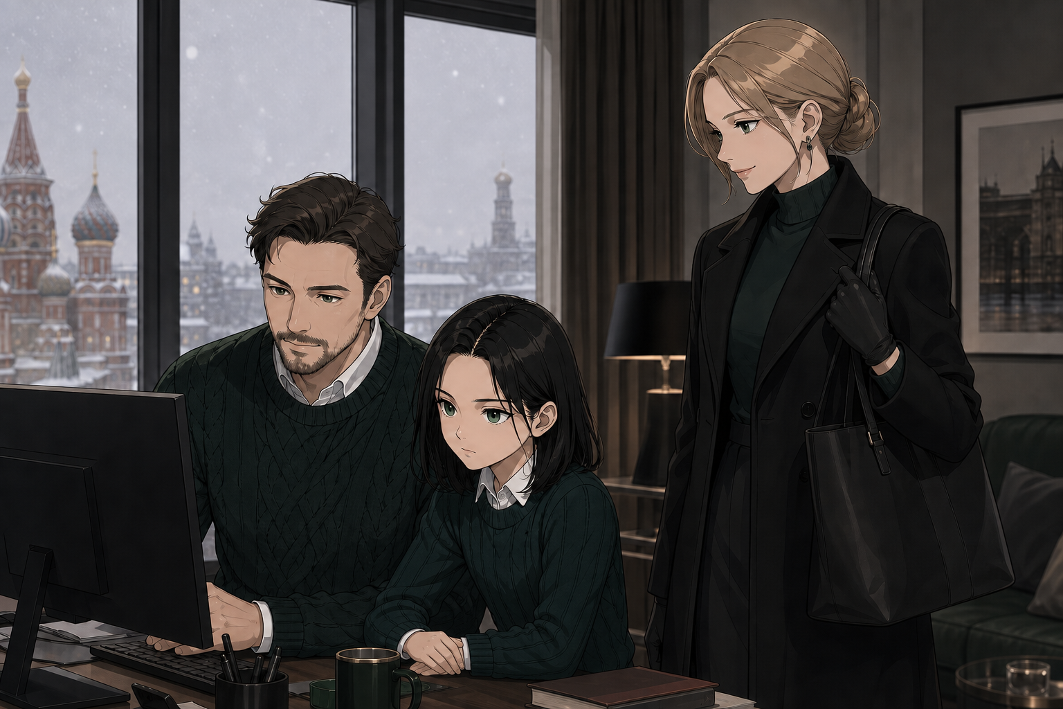 Kira enfant avec ses parents dans leur appartement à Moscou